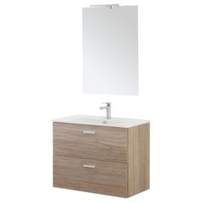 MOBILE BAGNO SOSPESO CON LAVABO E SPECCHIO 2 CASSETTI L:80cm ROVERE LINEA GRETA