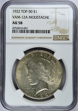 1922 P NGC AU58 VAM-12A baffi top 50 pace dollaro argento