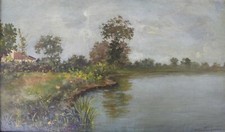 Antonietta FRAGIACOMO (Venezia 1859-1942) AL LIDO splendido Olio su tela 25x43