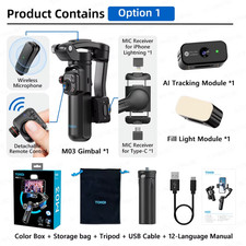 Gimbal Stabilizzatore Portatile 3 Assi Con Telecomando, AI Tracking, Luce Magnet