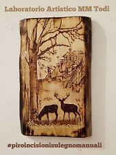 tavola in legno massello pirografia su legno 33,5x21x2 con attaccaglia