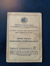 Tessera Federazione Fascista Commercianti Ortofrutta Raccolta Patate Savona