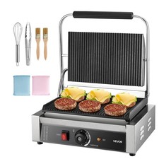VEVOR Piastra Elettrica per Panini Professionale 2200 W in Acciaio Inox 34x23 cm