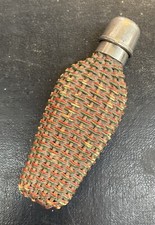 1800s Rare Antique French Rattan Scent Bottle & Removable Glass Stopper 