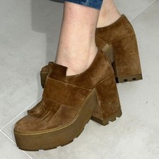 Vic Matie Matié Scarpe Donna Plateau Loafer Décolleté Camoscio Braun 40 Np 249