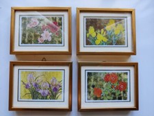 Quattro quadri piccoli moderni con fiori di David Lee, cornice dorata alta [3]