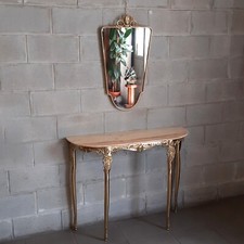 Antica Console Con Specchiera Barocco Ottone Dorato Legno Marmo Stile Luigi XV