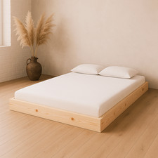 Letto Giapponese Hiroto Letto in Legno Minimalista Legno di Pino Naturale Naturale