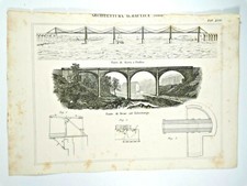 ARCHITETTURA IDRAULICA PONTE CUSBAC di DEAN Incisione Stampa 1866 Tavola antica