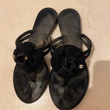 CHANEL Sandali US6.0 EU36 Nero Coco Mark tessuto velluto floreale dal Giappone