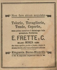 PUBBLICITA' VINTAGE ORIGINALE DEL 1892: PREMIATA FABBRICA FRETTE & C MILANO