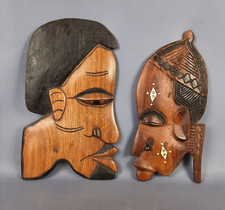 Maschere legno da parete uomo e donna artigianato africano vintage anni ‘60