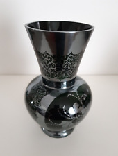 Vaso in vetro anni 40 vintage motivo floreale argentato colore verde scuro 25,5