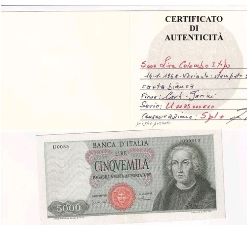 5000 lire colombo tipo - 5000, i°tipo