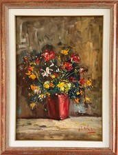 Olio su tela di Norberto Martini "Vaso di fiori" 50x70