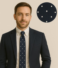 A Pois Uomo Cravatta Blu Navy