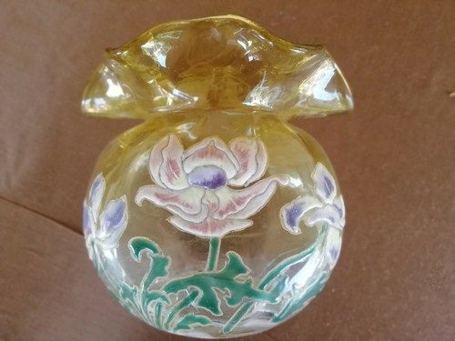 Vaso vetro ocra con decoro - in,