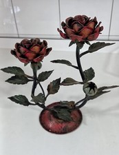 PORTACANDELE DECORATIVO IN FERRO BATTUTO E SMALTATO A FORMA DI FIORI