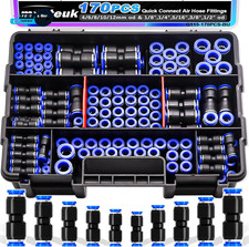 170PCS Raccordi per tubi aria a collegamento rapido, 1/8 1/4 5/16 3/8 1/2 pollici e 4/6/8/10/12 mm