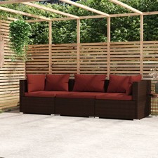 3-Seater Sofa Brown PE rattan