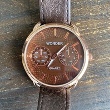 Orologio da polso Wonder tono oro quarzo analogico cinturino ecopelle marrone