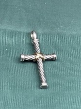 Cavo David Yurman in argento sterling 925 con x ciondolo croce e oro giallo 18 carati/750