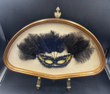 QUADRO VENTAGLIERA VENTAGLIO maschera Veneziana piume di struzzo ricamo oro