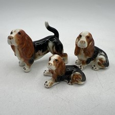 Set 3 statuine vintage Hagen Renaker miniatura basset hound cane cucciolo animale