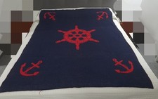 Coperta barca a vela lupo di mare vintage doubleface blu rossa timone ancore...
