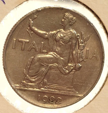 Italy 1922 R 1 Lira 1L AU-XF
