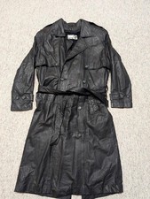 vintage TRENCH COAT pelle nera SPOLVERINO giacca con cintura M doppiopetto anni 80
