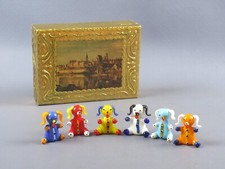 Sculture cani vetro statuette con scatola legno serigrafia paesaggio vintage