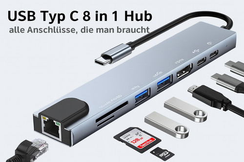 Hub usb 1 adattatore - 8-in-1,