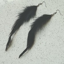 1 Paio Di Orecchini Piume Nere