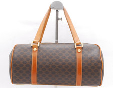 Borsa a mano CELINE Macadam vintage PVC pelle Boston marrone autentica #1054