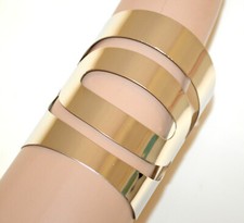 Bracciale rigido argento donna a schiava alto metallo lucido cerchi ovali UG68