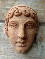 MASCHERA TESTA ETRUSCA DA APPENDERE TERRACOTTA NO ANTICA ANTICATA 14x10 cm circa
