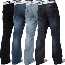 Jeans Kruze bootcut uomo svasati gamba larga denim pantaloni con cintura tutte le taglie UK