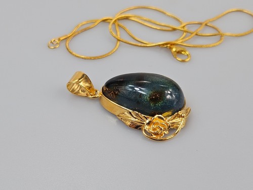Collana ambra blu ciondolo - , in