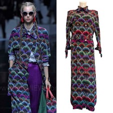 Emporio Armani Runway SS 2017 Women's Mulberry Silk Geometric Trench Coat 42-M