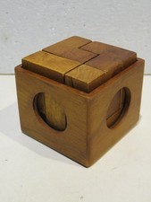 vecchio GIOCO ROMPICAPO cubo in legno parallelepipedi a incastro di pazienza per