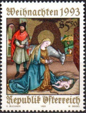 Austria 1993 Natività di Natale Stalla Bovini Asino 1v MNH