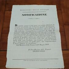 1850 ROMA NOTIFICAZIONE MINISTERO DELLE FINANZE CARTA MONETA DIMINUZIONE VALORE