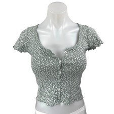 Camicetta Brandy Melville verde floreale maglia manica corta con bottoni crop top taglia 5
