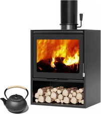 Stufa a Legna in Ghisa Nera Potenza 15 Kilowatt,A Pieno Carico, Garantisce 4-5 O