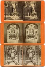 Stereoviews (3), Italy, Florence (Firenze), statuary (statue), by Giacomo BROGI