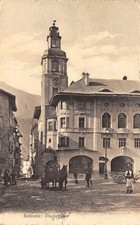 2771) CARTOLINA BOLZANO MUNICIPIO ANIMATA ( CARRO BOTTE ? ) VIAGGIATA NEL 1927