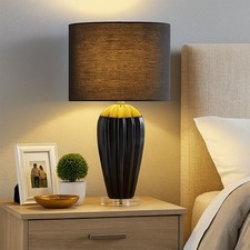Lampada Da Tavolo Nera In Ceramica E Tessuto LED H 59 Cm