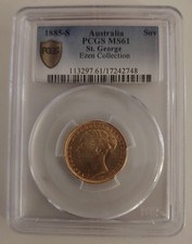 STERLINA ORO VITTORIA 1885-S SIDNEY S. GIORGIO - GOLD SOVEREIGN - PCGS MS61