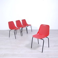 4 Sedie MIM Sedia postmoderna design anni 60 ferro e plastica rossa industrial